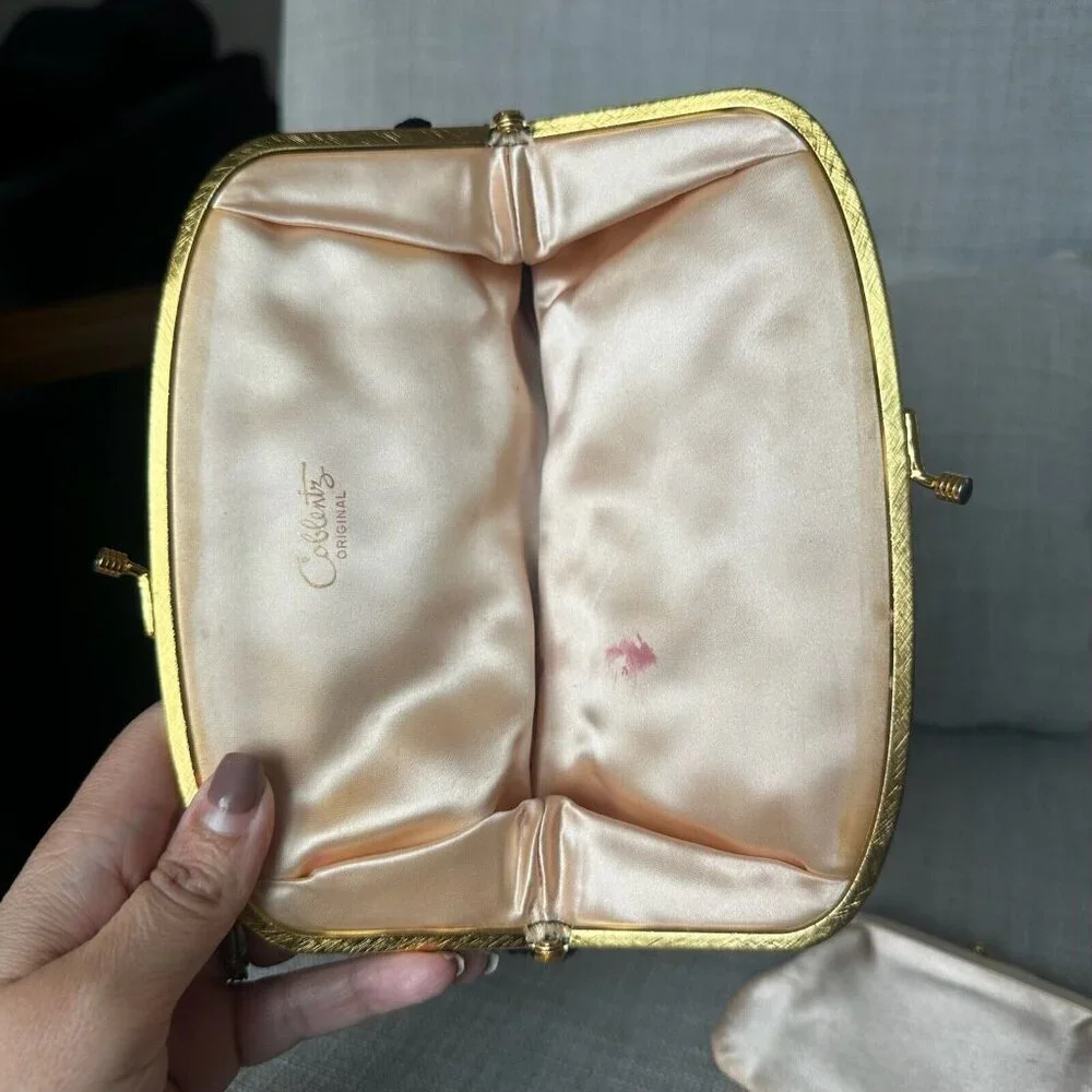 Vintage Coblentz Black Floral Clutch Velvet Burnout Coin Purse‎ Kiss Closure